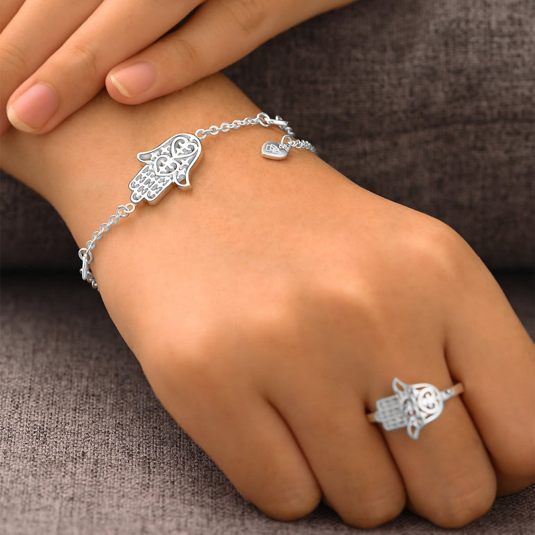 Hamsa Hand Link Bracelet with White Sapphire – Light By Debra Skyler