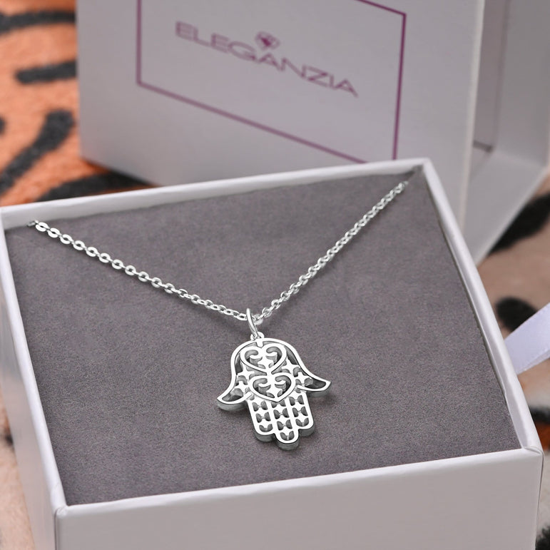 Sterling Silver Hamsa Hand Necklace Pendant Necklace
