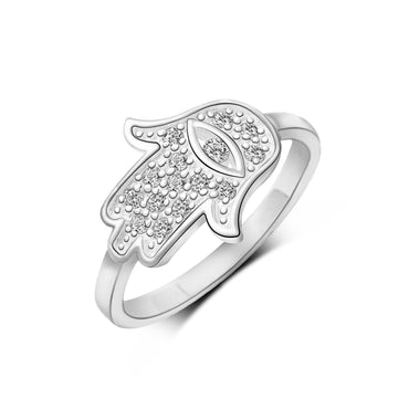 CZ Hamsa Hand Ring Sterling Silver Ring