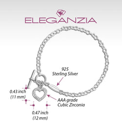 CZ Open Heart Bracelet in T-Bar Silver Chain Bracelet