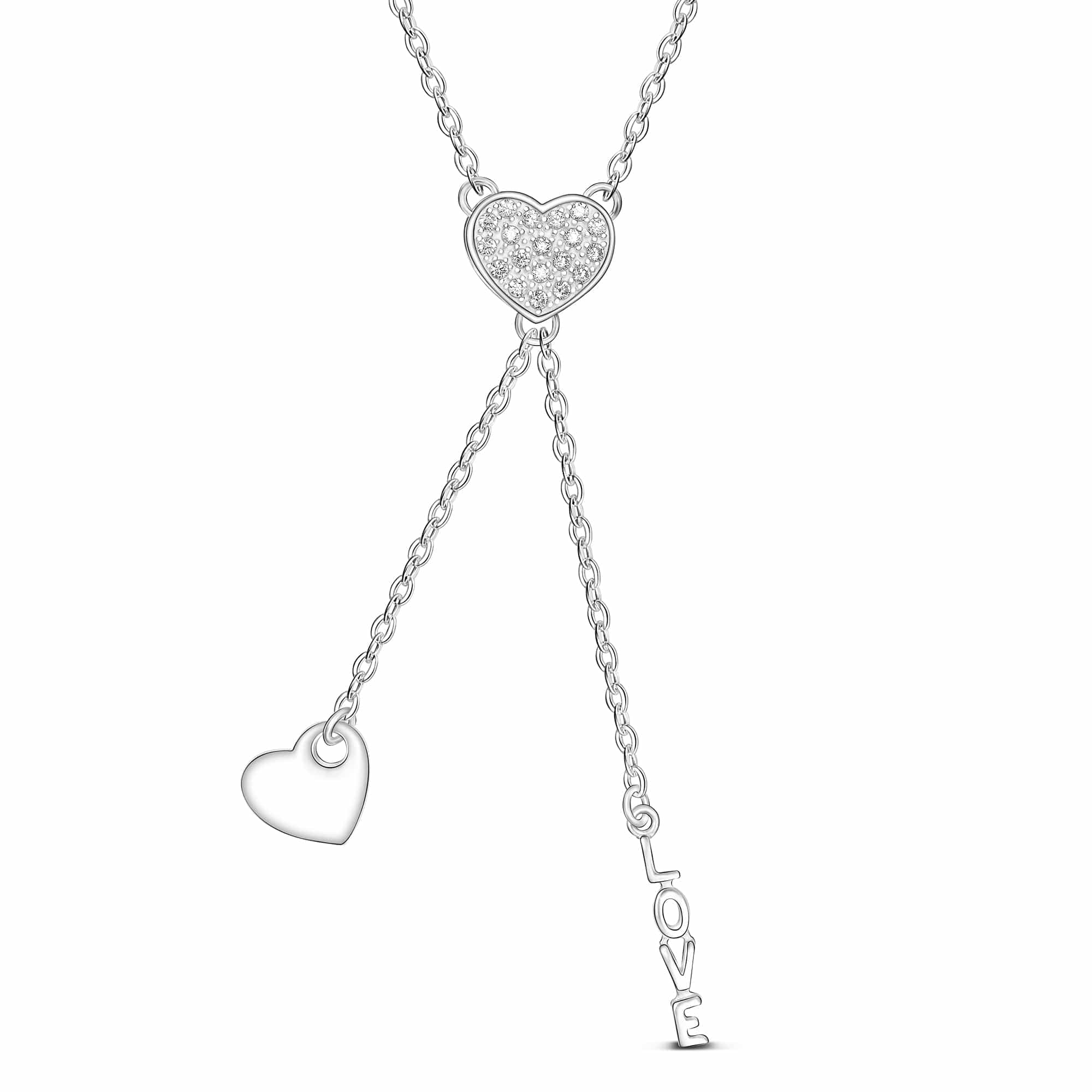 Love Heart Necklace Silver Lariat Tassel Necklace Pendant Necklace