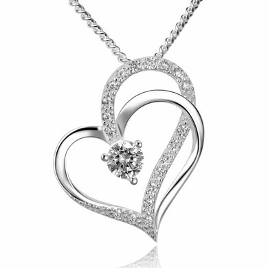 Eternity Silver Double Heart Necklace Pendant Necklace