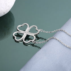 CZ Four Leaf Heart Shaped Clover Necklace Silver Pendant Necklace