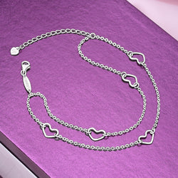 Layered Open Heart Anklet Sterling Silver Anklet