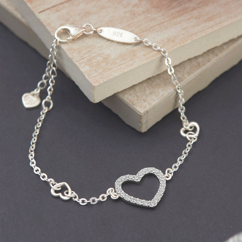 CZ Open Heart Bracelet Sterling Silver Bracelet