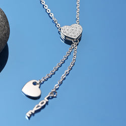 Love Heart Necklace Silver Lariat Tassel Necklace Pendant Necklace