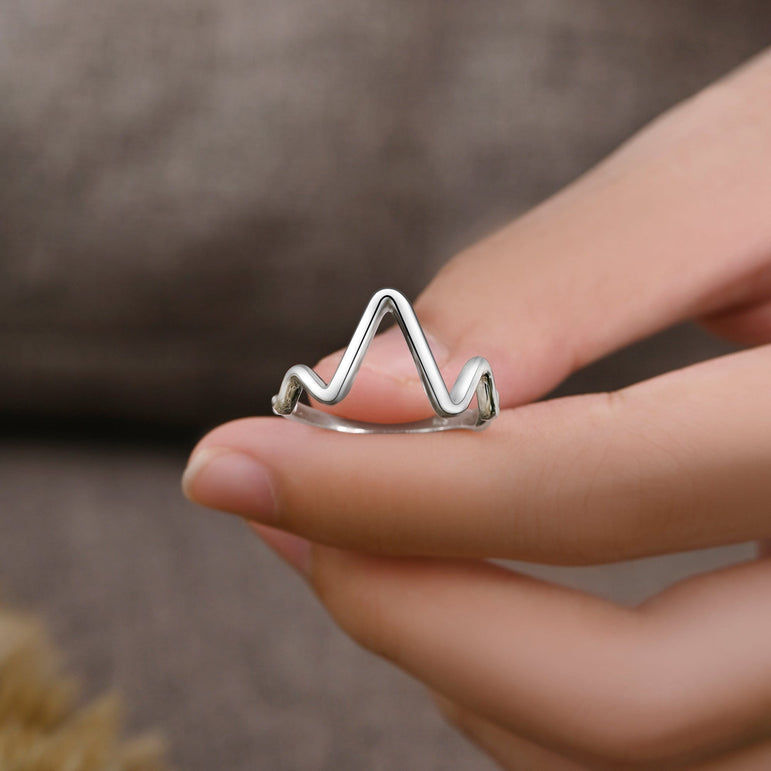 Sterling Silver Heartbeat Rings for Couple Ring