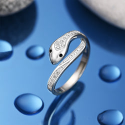 CZ Swirling Snake Ring Sterling Silver Adjustable Ring