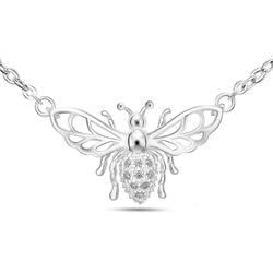 CZ Queen Honey Bee Necklace Sterling Silver Pendant Necklace