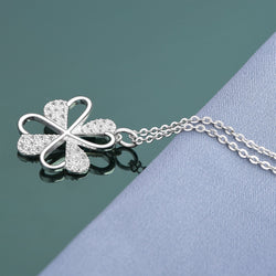 Lucky Infinity Heart Four Leaf Clover Necklace Silver Pendant Necklace