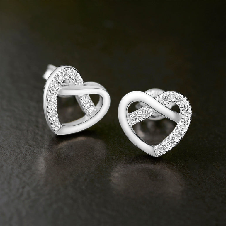 CZ Infinity Heart Stud Earrings Sterling Silver Stud Earrings