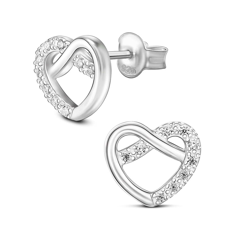 CZ Infinity Heart Stud Earrings Sterling Silver Stud Earrings