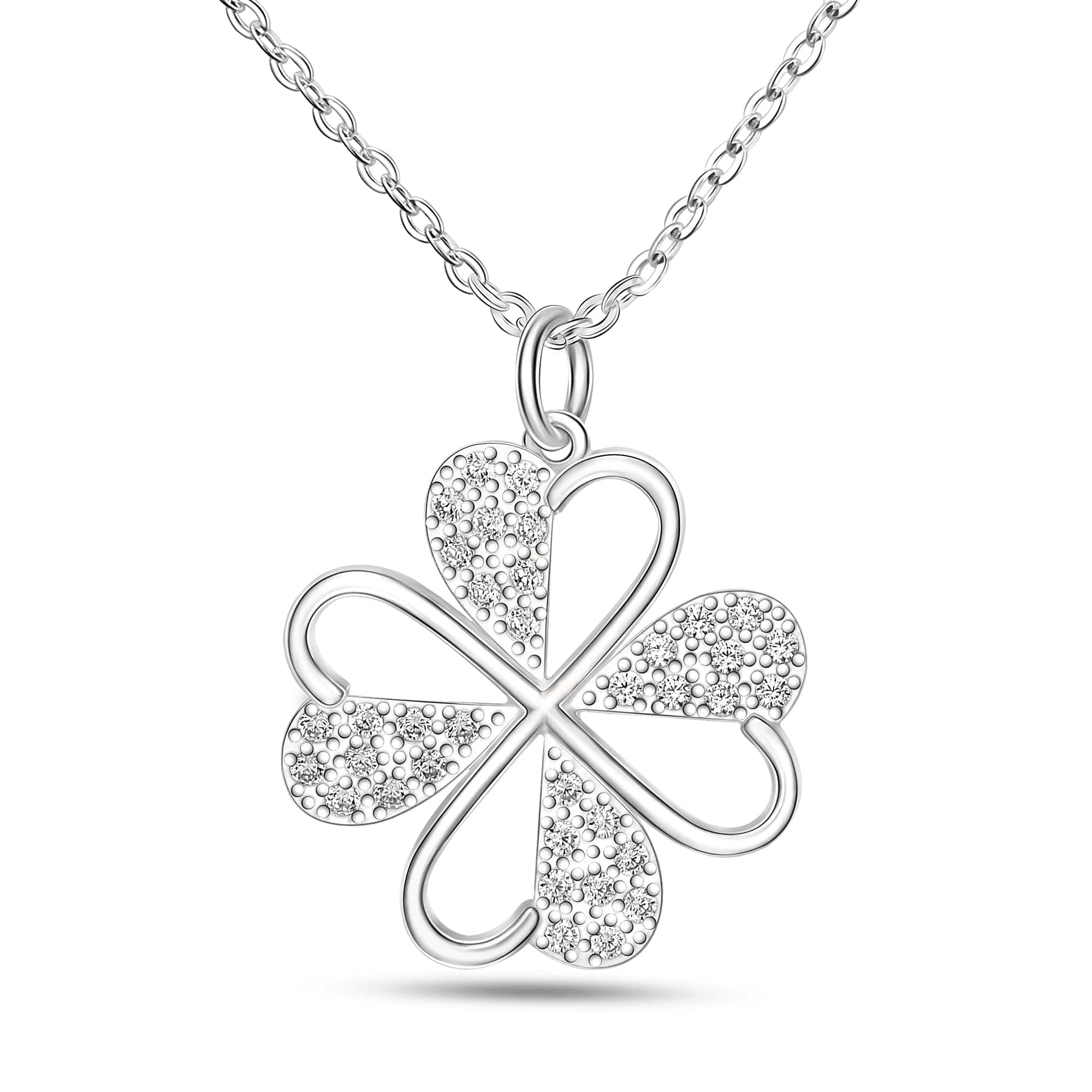 Lucky Infinity Heart Four Leaf Clover Necklace Silver Pendant Necklace