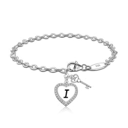 Love Heart Initial Bracelets Silver, 26 Alphabets Bracelet I