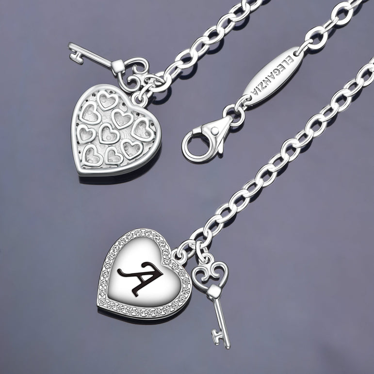 Love Heart Initial Bracelets Silver, 26 Alphabets Bracelet