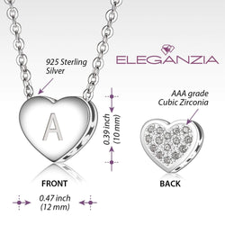 Love Heart Initial Necklace Silver, 26 Alphabets Pendant Necklace