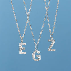 CZ Initial Sterling Silver Pendants, 26 Alphabets Pendant