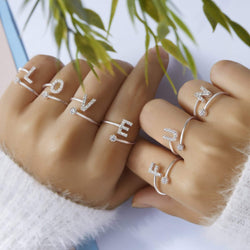 Initial Rings Silver Adjustable, 26 Alphabets Ring