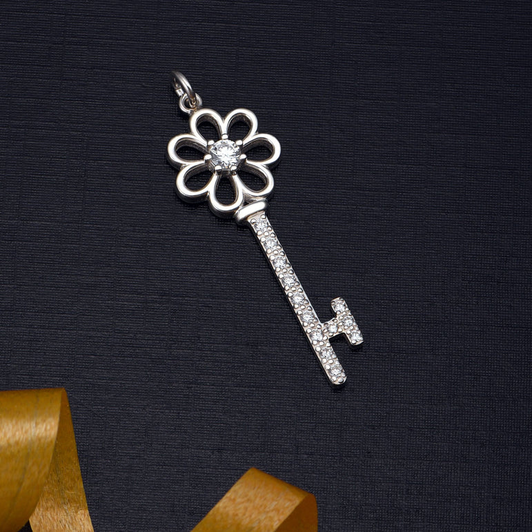 CZ Flower Key Sterling Silver Pendant Pendant