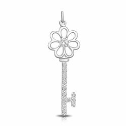 CZ Flower Key Sterling Silver Pendant Pendant Necklace