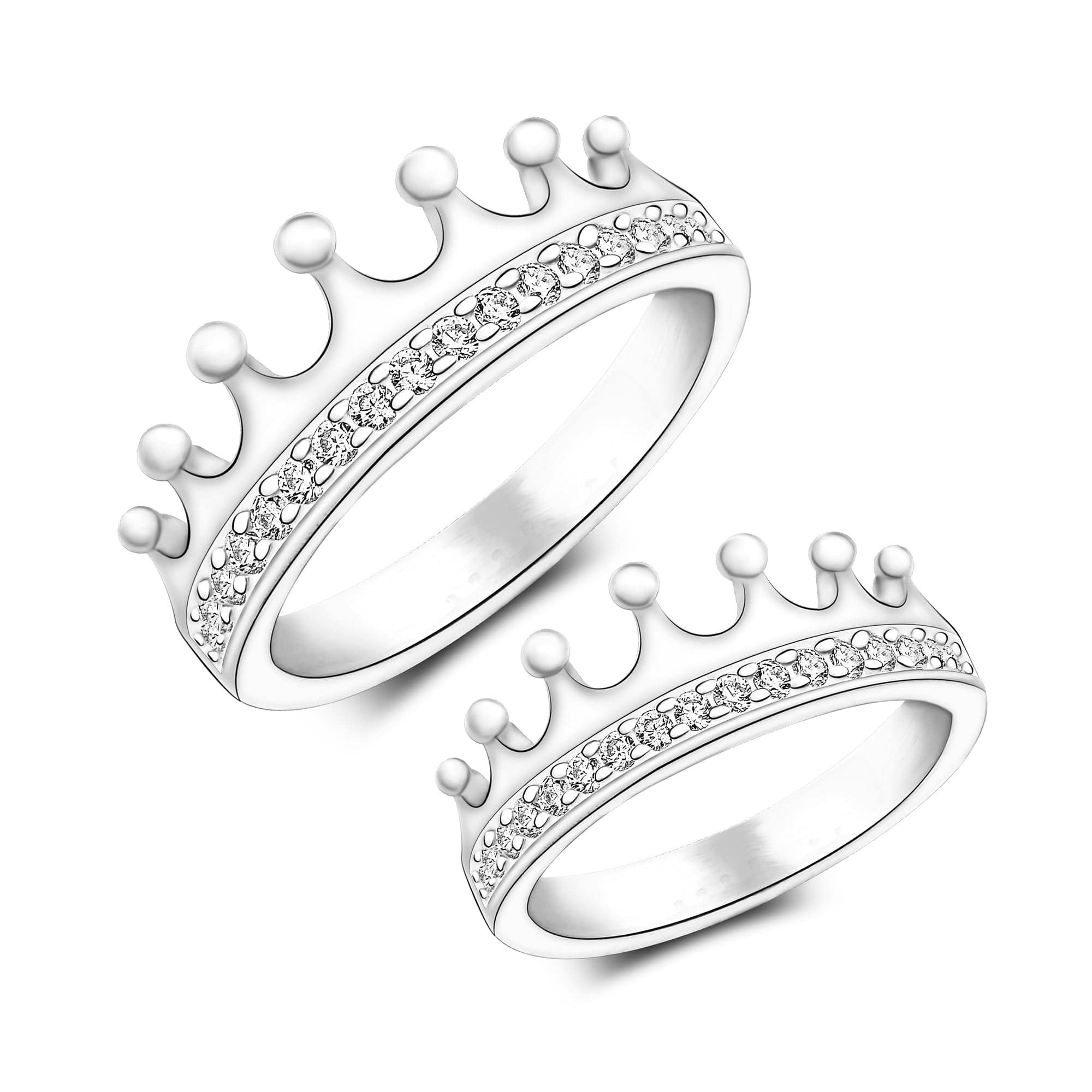 Buy KRELIN King & Queen Couple Rhinestone Rings For Lovers (Silver Color)  at Amazon.in
