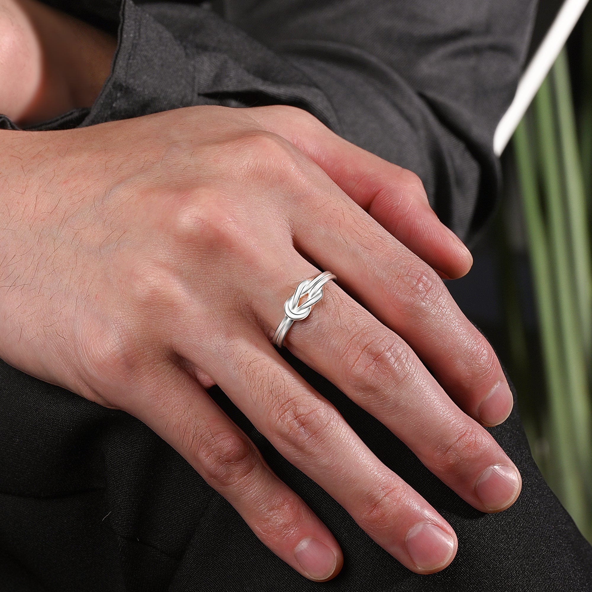 Braided Knot Silver Promise Rings for Him - Main Image