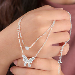 Dazzling CZ Layered Butterfly Silver Necklace Pendant Necklace