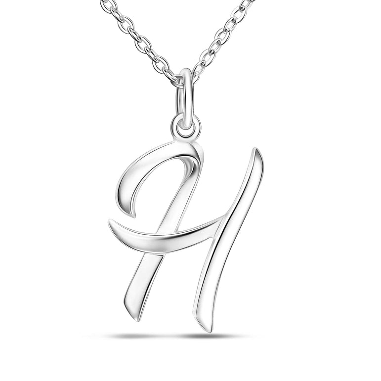 Cursive Letter Necklace Sterling Silver, 18"-20" Pendant Necklace H / 16"-18" / High Polished