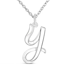 Cursive Letter Necklace Sterling Silver, 18"-20" Pendant Necklace Y / 16"-18" / High Polished