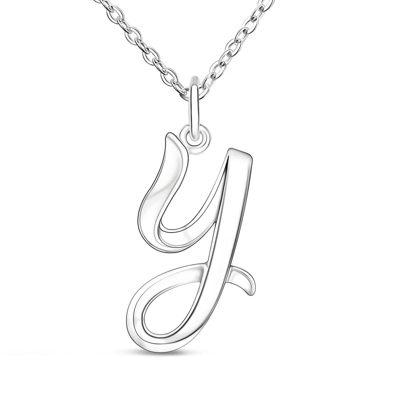 Cursive Letter Necklace Sterling Silver, 18"-20" Pendant Necklace Y / 16"-18" / High Polished