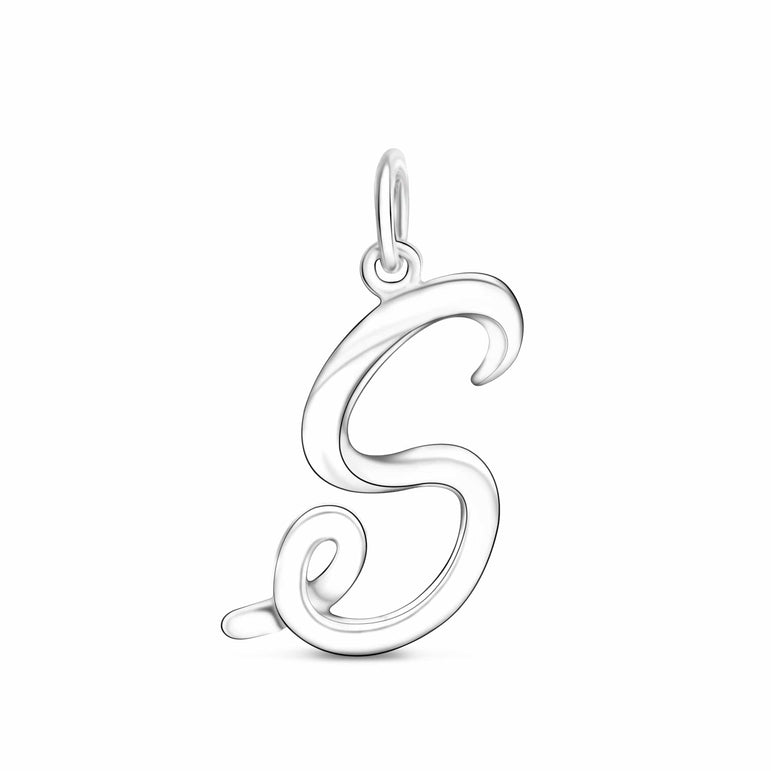 Cursive Initial Pendant Sterling Silver, 26 Alphabets Pendant