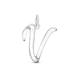 Cursive Initial Pendant Sterling Silver, 26 Alphabets Pendant