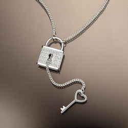 Love Lock and Key Necklace Sterling Silver Pendant Necklace