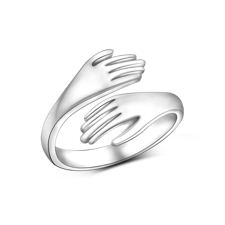 Couple Hug Ring Love Embrace Silver Adjustable Ring - Eleganzia Jewelry