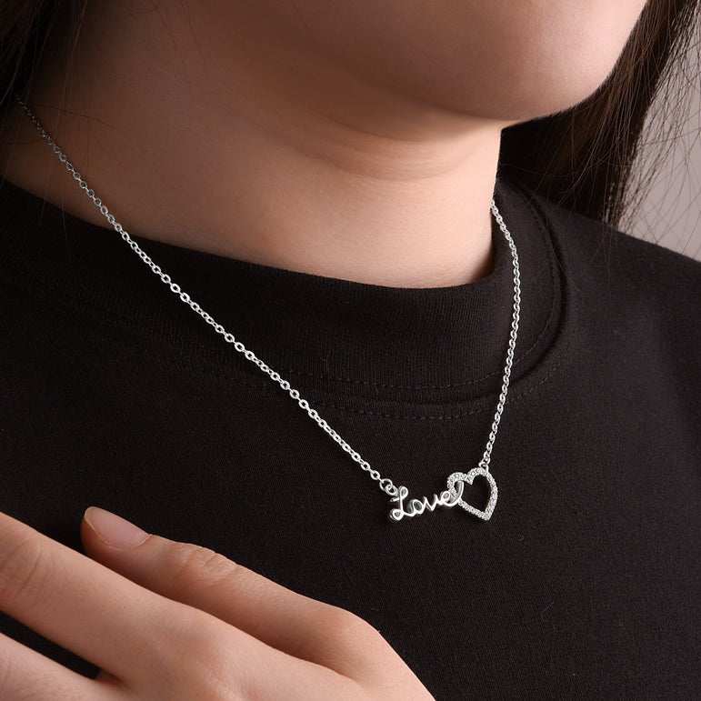 Forever Love Interlocked Heart Necklace Silver Pendant Necklace