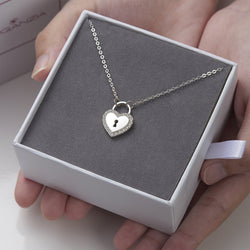 Sterling Silver Heart Lock Necklace with CZ Pendant Necklace