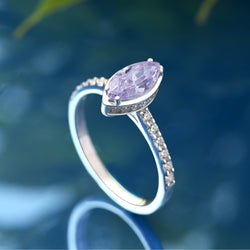 Lavender CZ Marquise Engagement Ring Vintage Silver Promise Ring