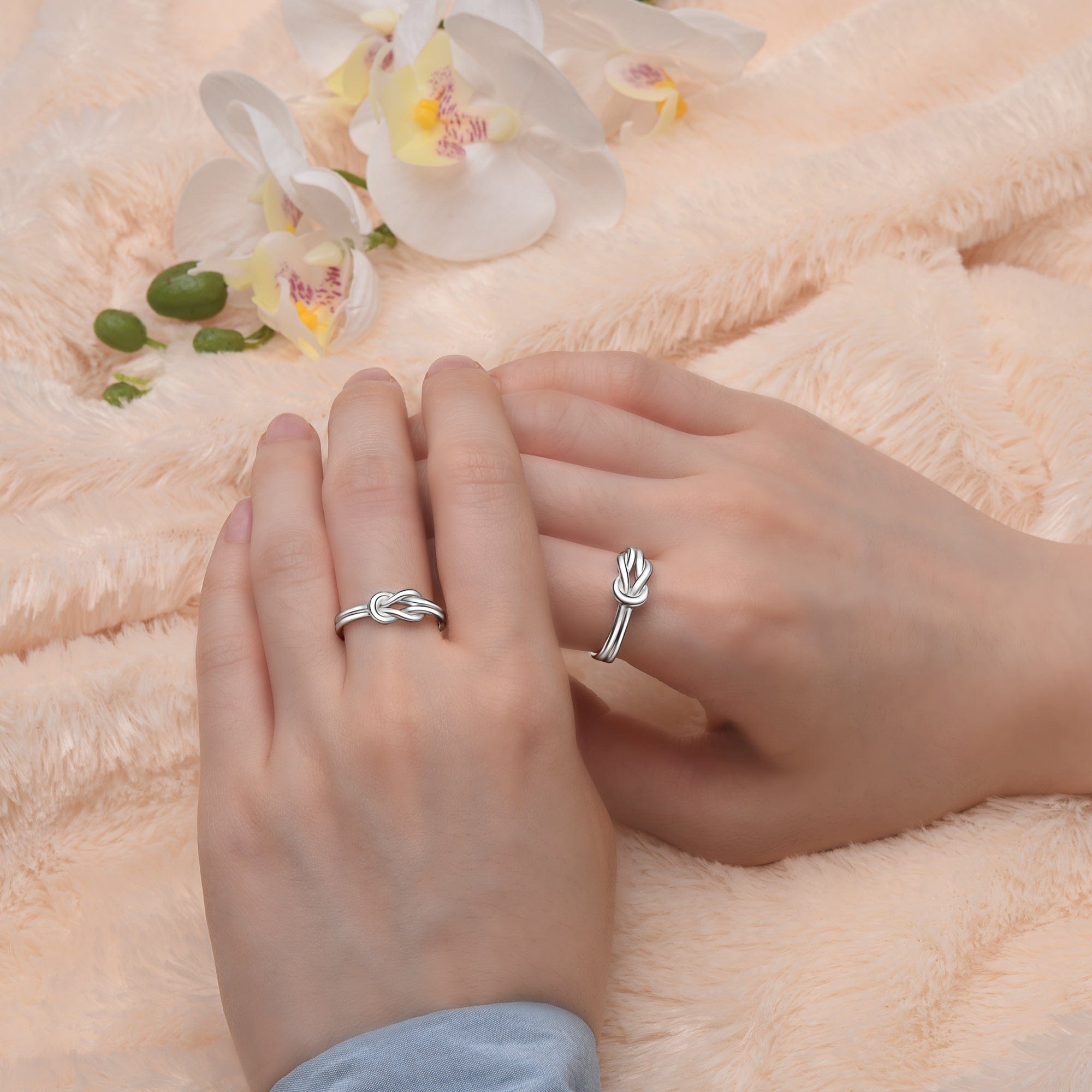 Braided Knot Silver Promise Rings for Couples Set - Eleganzia Jewelry
