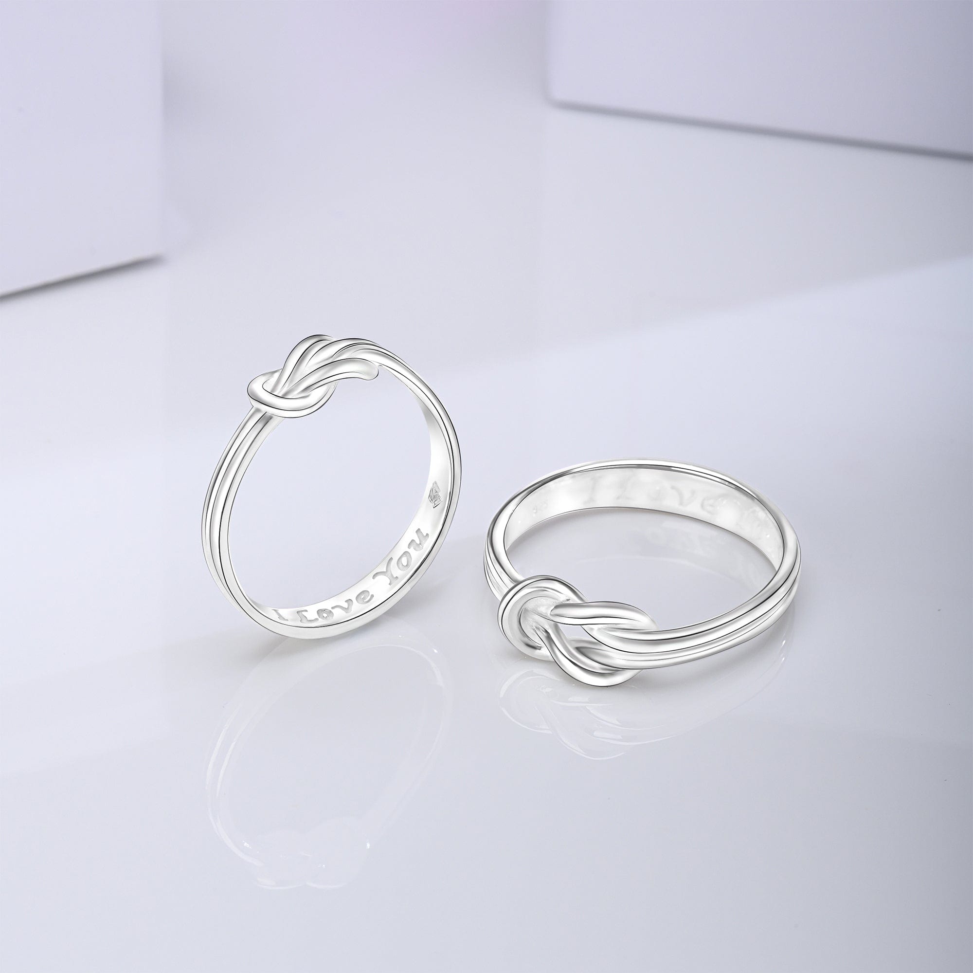 Braided Knot Silver Promise Rings for Couples Set M-US 8 / W- US 6 / Rhodium Plated