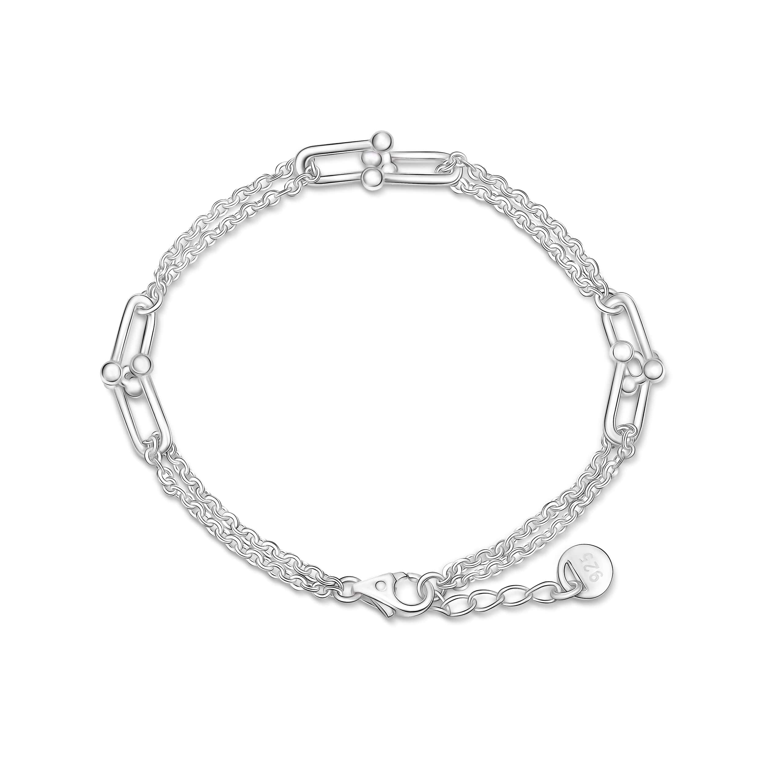 U Link Bracelet Mix Double Chain Bracelet Silver Bracelet