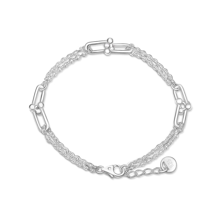 U Link Bracelet Mix Double Chain Bracelet Silver Bracelet