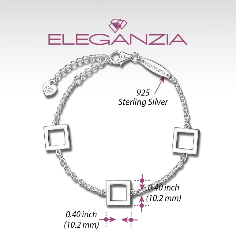 Open Square Sterling Silver Bracelets Charms Rhodium Plated