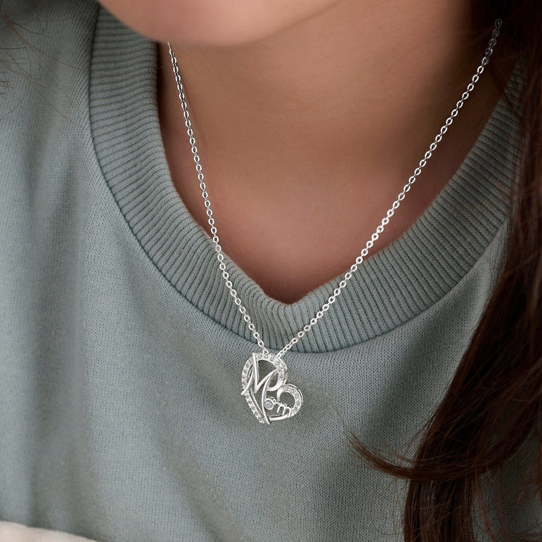CZ Motherly Love Necklace I Love You Mom Heart Necklace Pendant Necklace