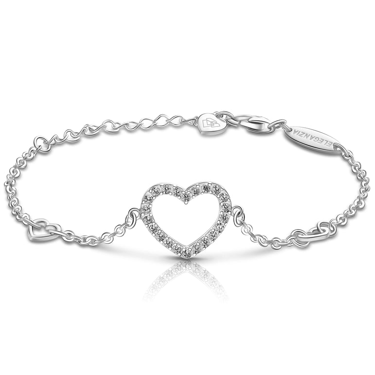 Girls' CZ Heart Charm Bracelet Sterling Silver - In Season Jewelry
