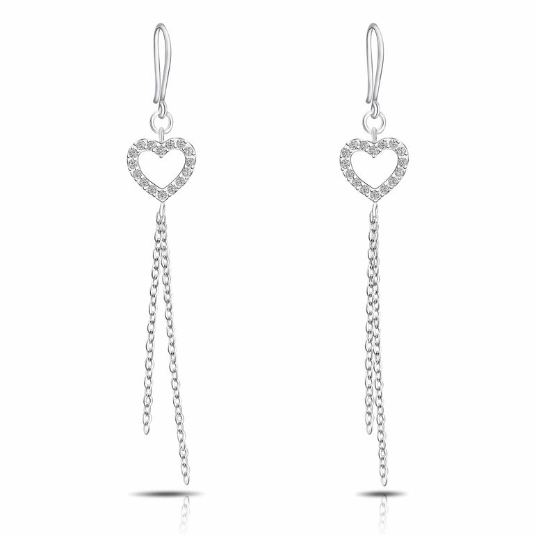 CZ Open Heart Earrings Dangle Sterling Silver Drop Earrings