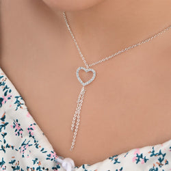 CZ Open Heart Necklace Sterling Silver Pendant Necklace