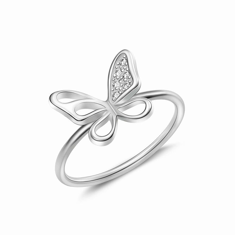 CZ Open Wings Butterfly Sterling Silver Ring Ring