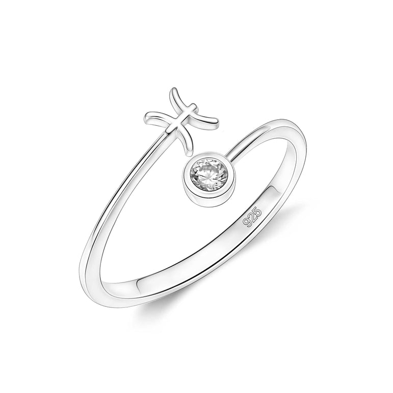 CZ Zodiac Ring Sterling Silver Adjustable 12 Constellation Rings Ring