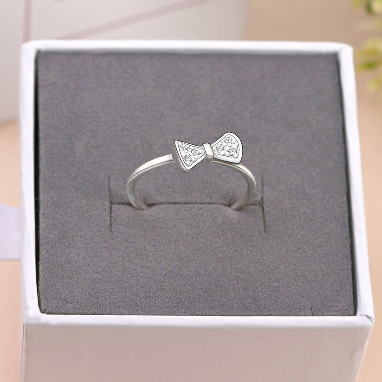 CZ Bowtie Ribbon Sterling Silver Stackable Rings Stacking Ring