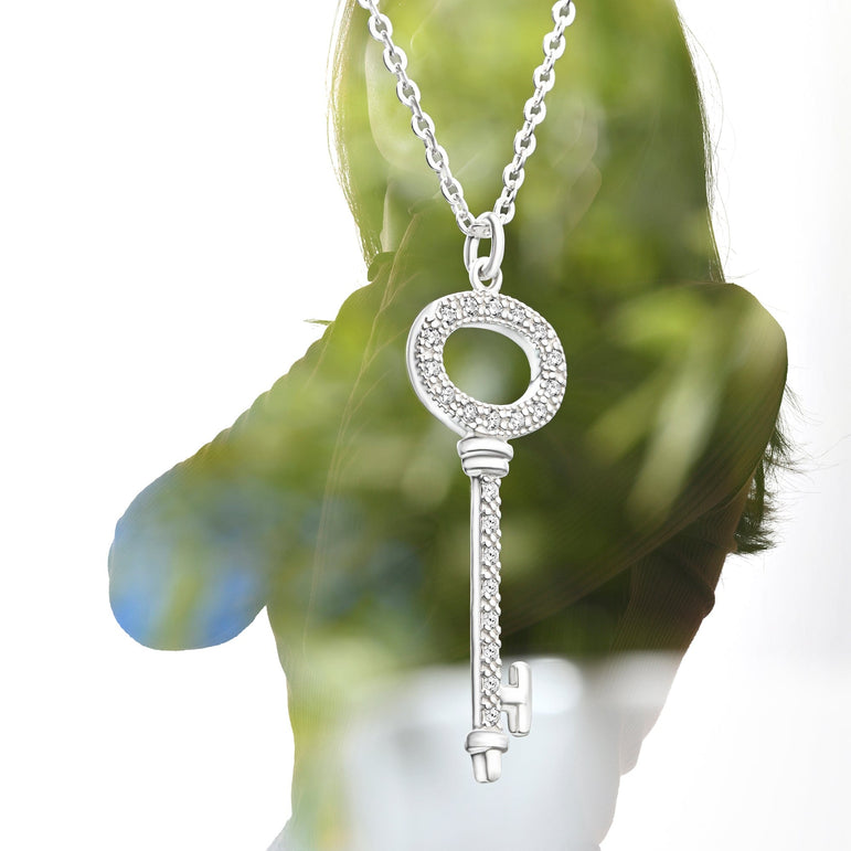 Open Circle Key Necklace Sterling Silver Pendant Necklace